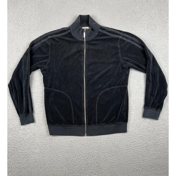 Juicy Couture Womens Jacket Black Large Full Zip Y2K Fleece Terry Track Striped - Picture 2 of 10